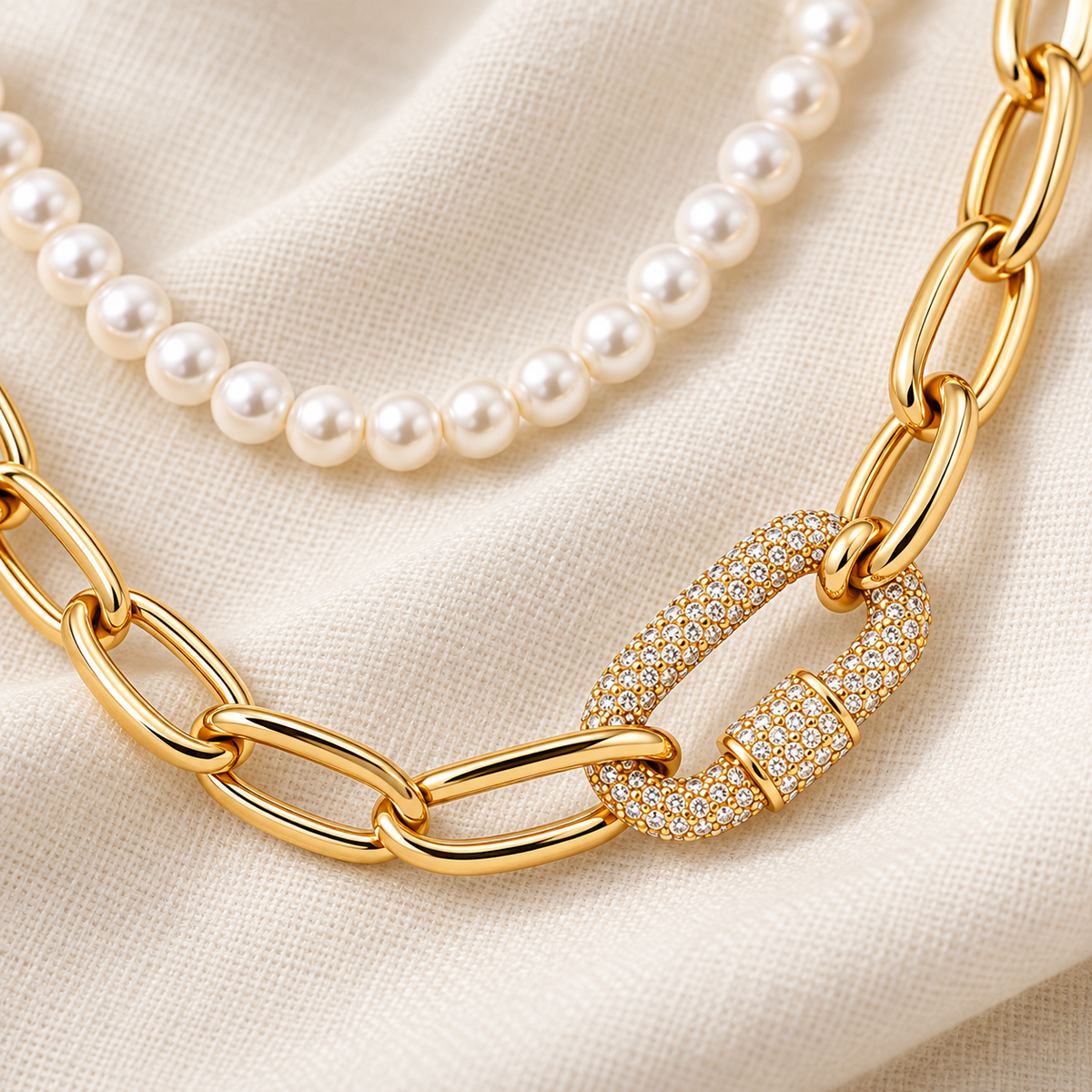 Classic Duo Pearl & Gold Layered Necklace Set – 2 Piece