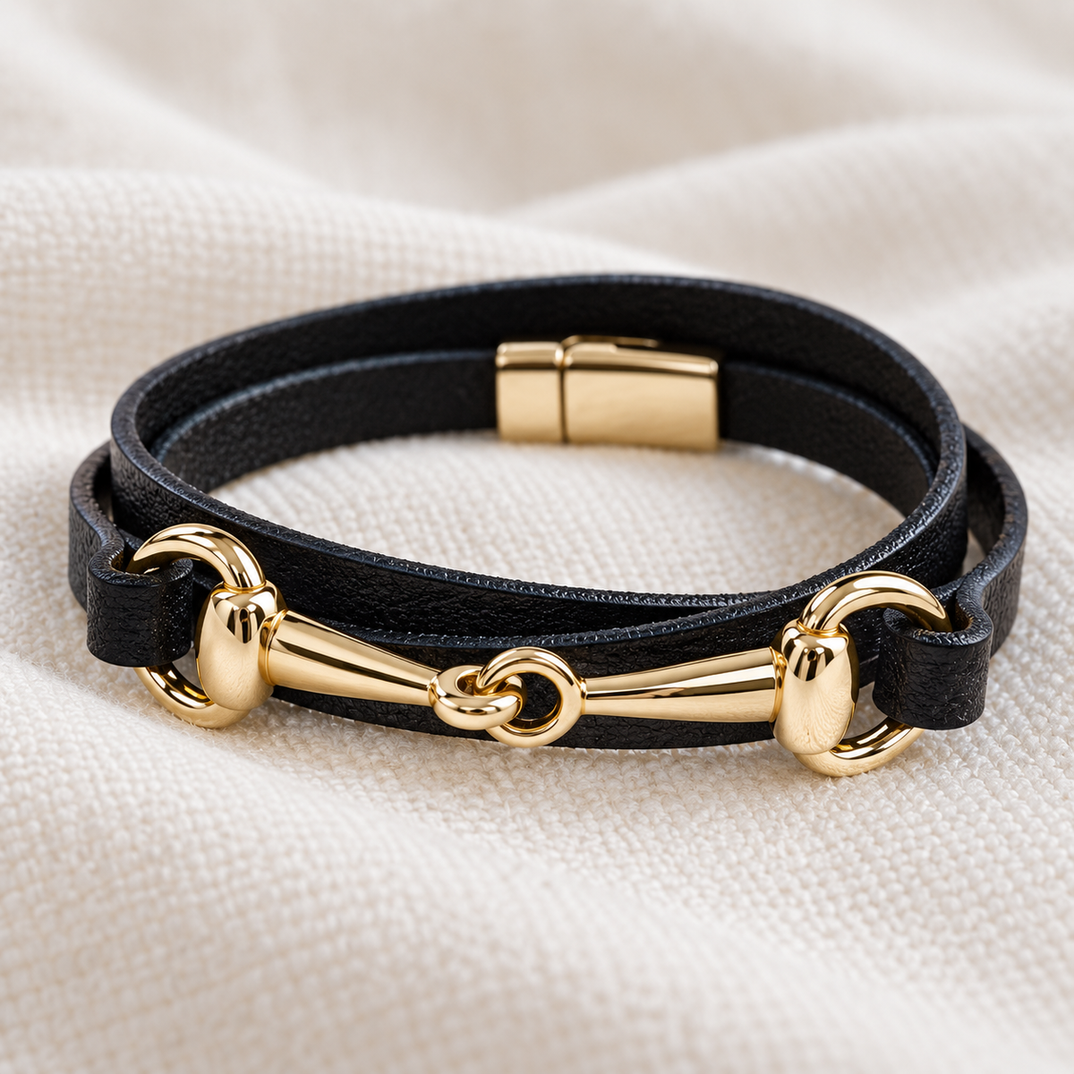 Equestrian Elegance Horse Bit Double Wrap Bracelet – Black or Brown