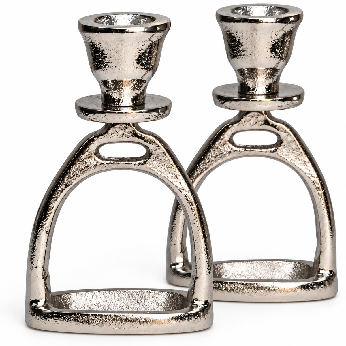 Huntley Equestrian Silver Stirrup Candlestick Holders – Set of 2