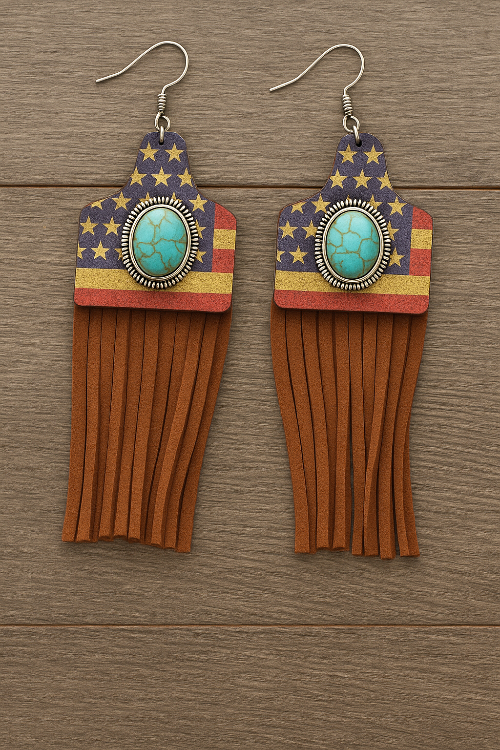 Cattle Tag Wood Tassel Western Earrings