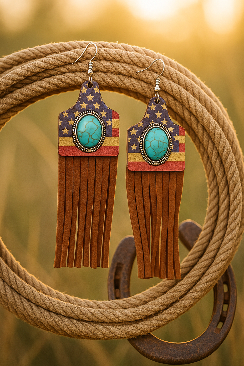 Cattle Tag Wood Tassel Western Earrings