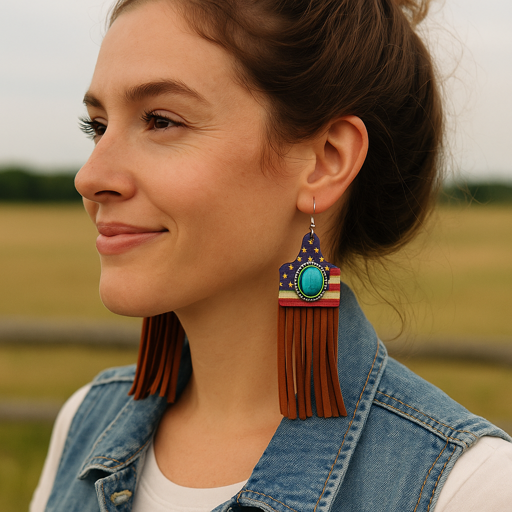 Cattle Tag Wood Tassel Western Earrings