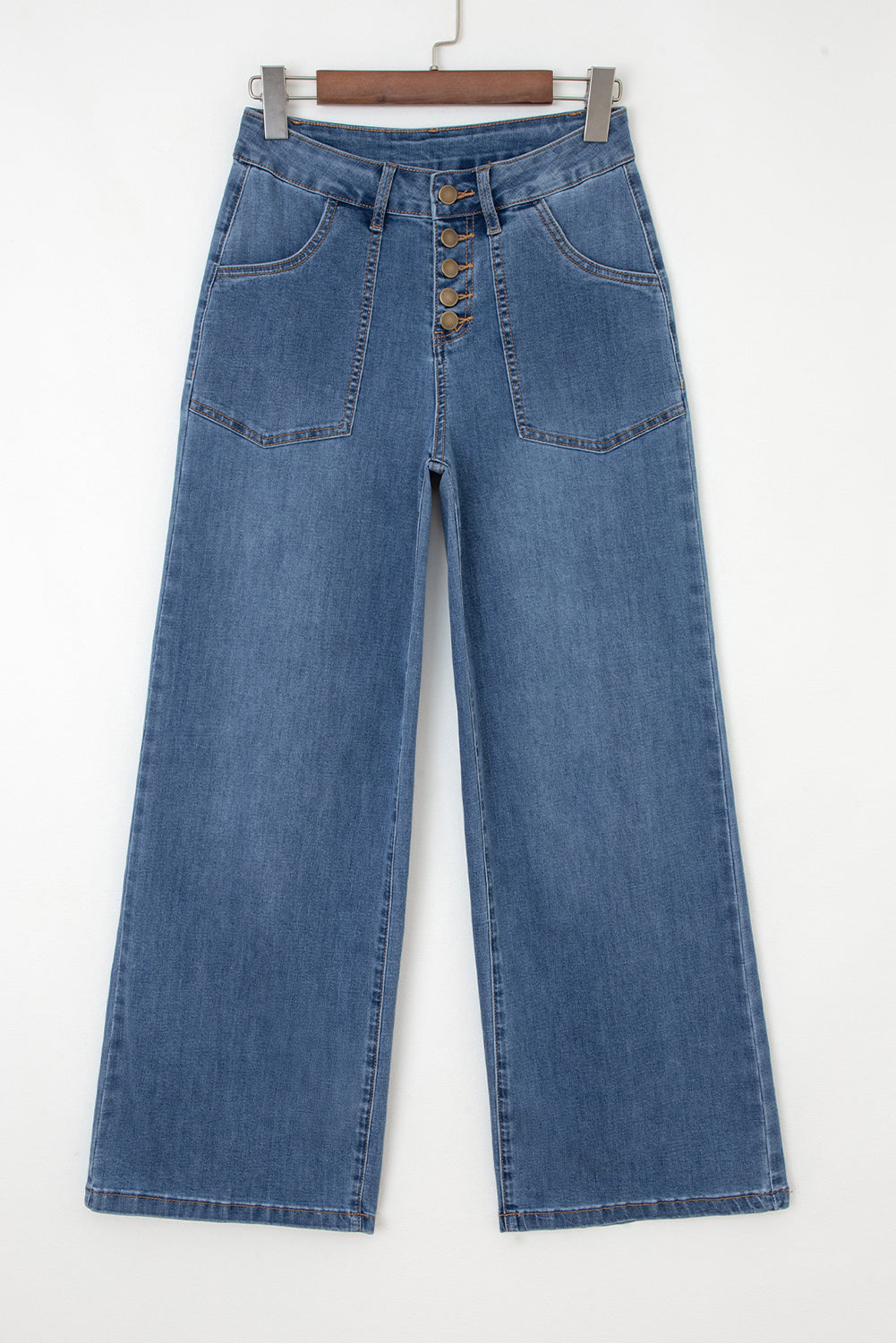 Ashleigh Blue Multi-Button High Waist Wide Leg Jeans – Women’s Denim with Front Pockets