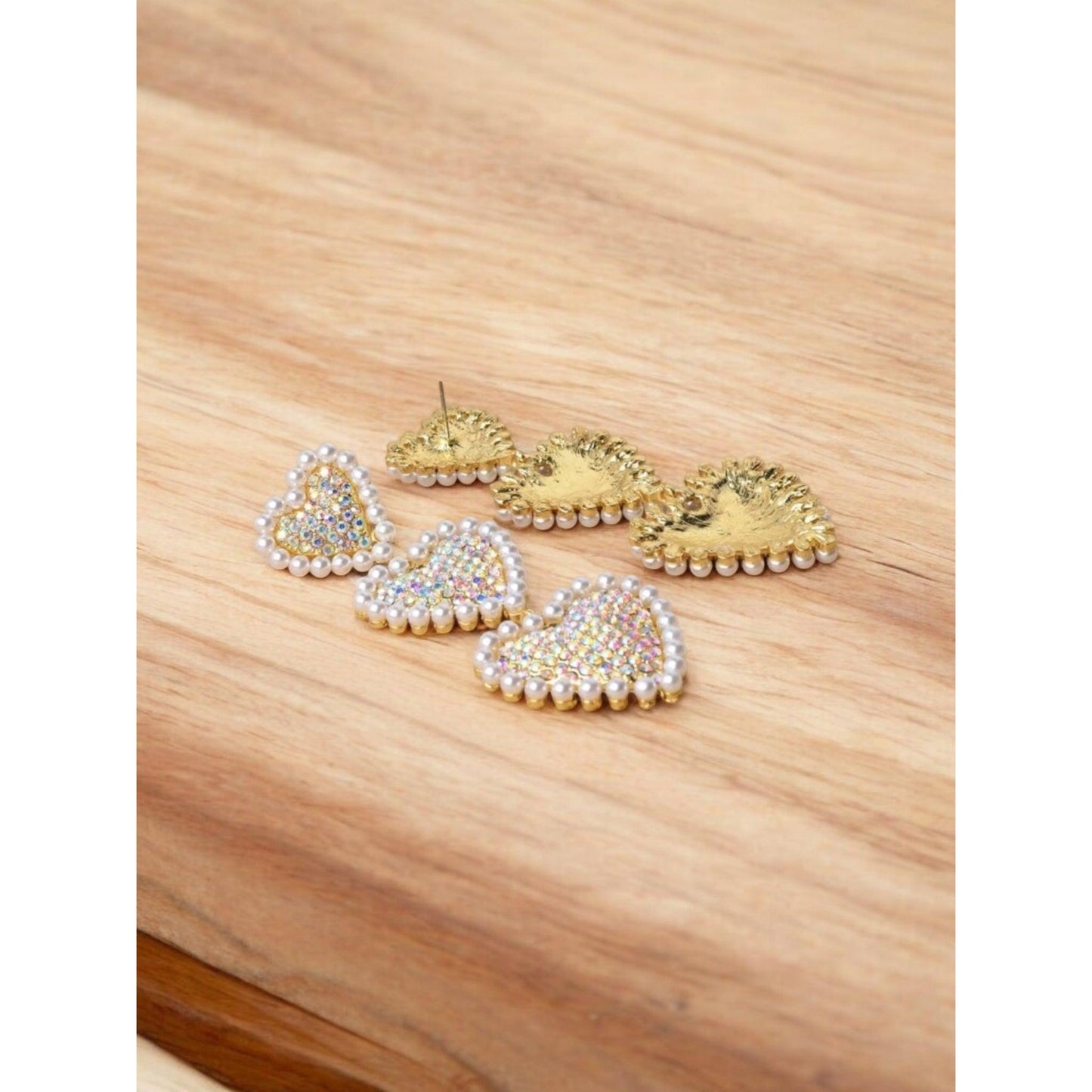 Iridescent Hearts and Pearls Over The Top Glam Earrings