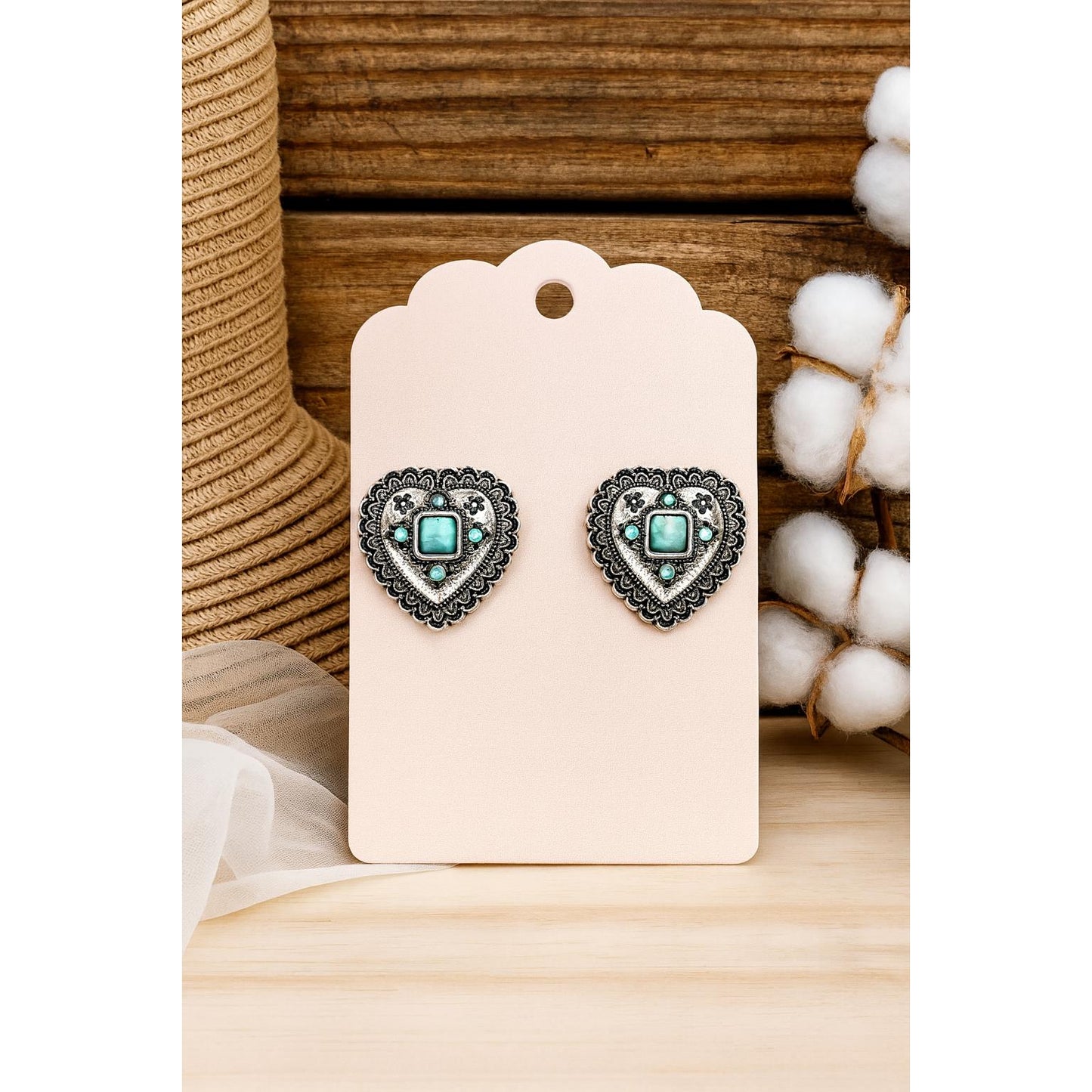 Saddle Heart Earrings Western Concho-Style Heart Design
