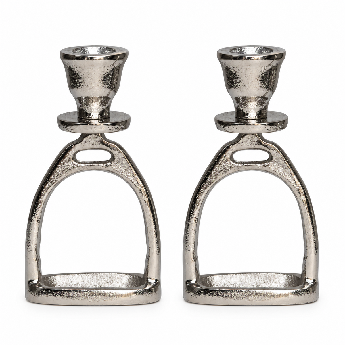 Huntley Equestrian Silver Stirrup Candlestick Holders – Set of 2