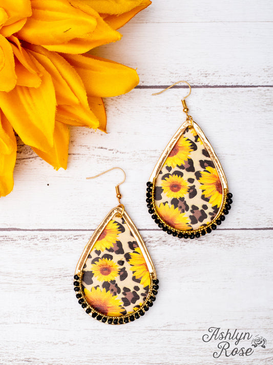 Daisy D Sunflower Leopard Teardrop Earrings