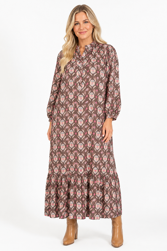 Rosewood Bloom Ruffle Midi Dress