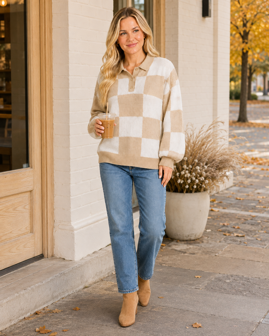 French Meadow Checkered Polo Sweater