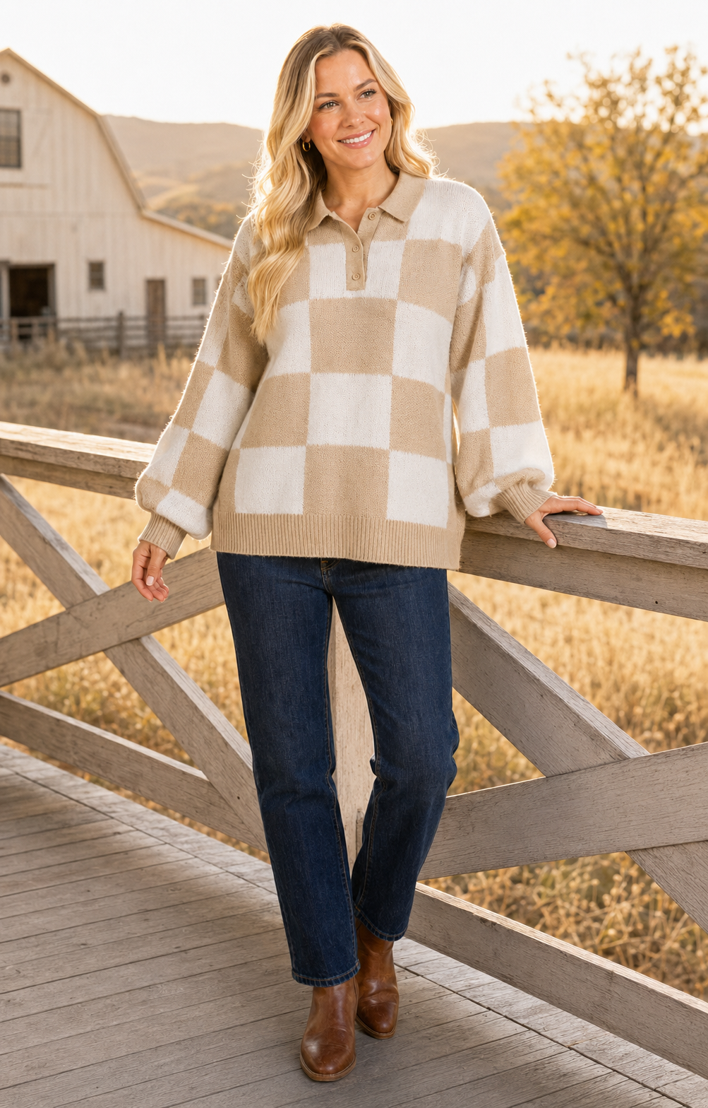 French Meadow Checkered Polo Sweater