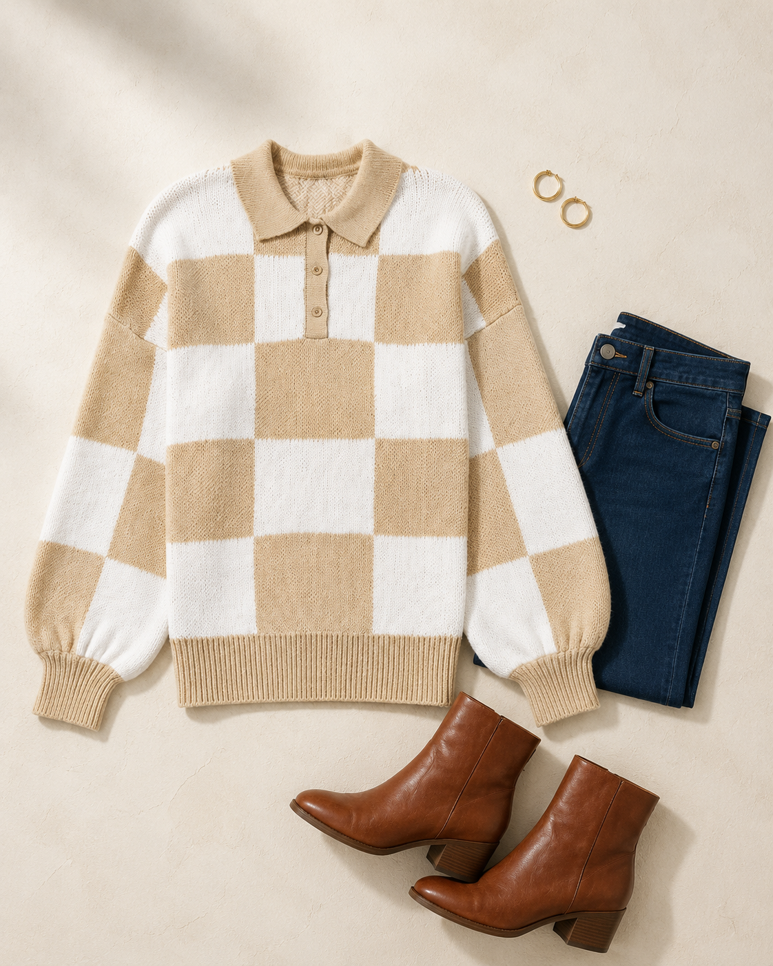 French Meadow Checkered Polo Sweater