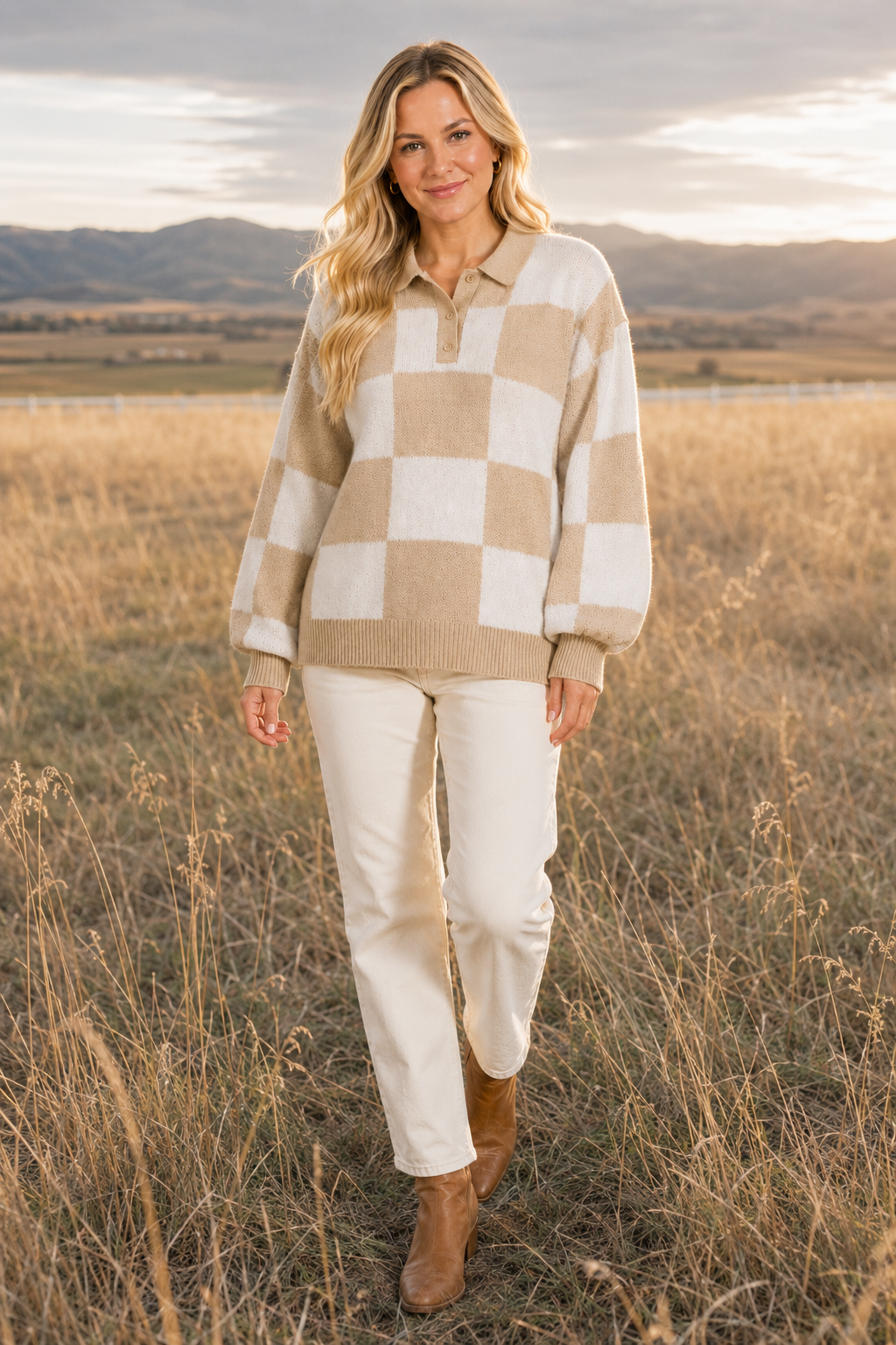 French Meadow Checkered Polo Sweater