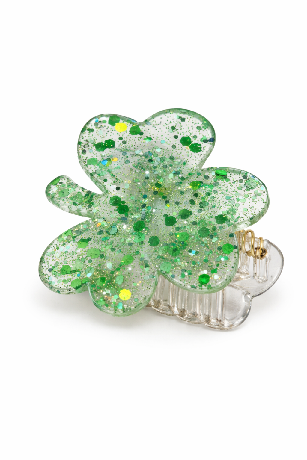 Lucky Clover Glitter Hair Claw Clip