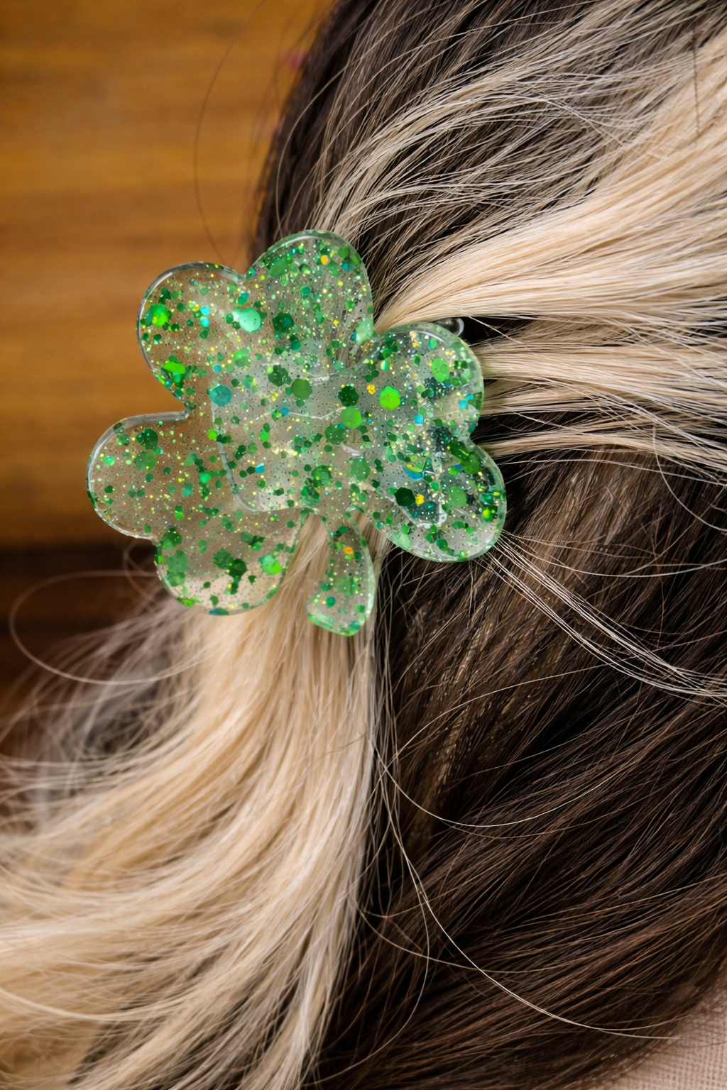 Lucky Clover Glitter Hair Claw Clip