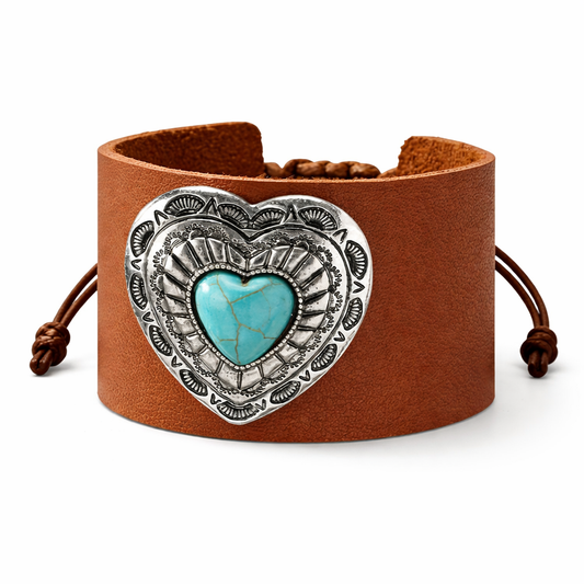 Desert Heart Turquoise Leather Cuff Bracelet