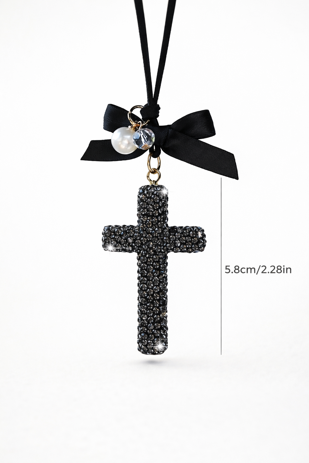 Midnight Grace Rhinestone Cross Car Charm