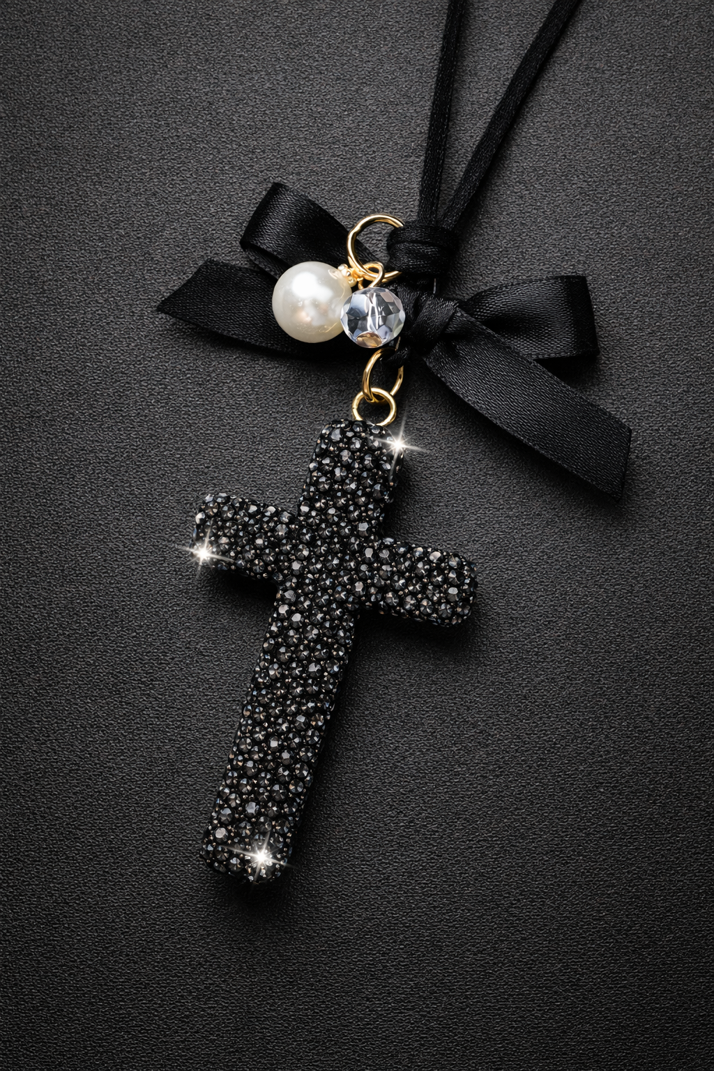 Midnight Grace Rhinestone Cross Car Charm