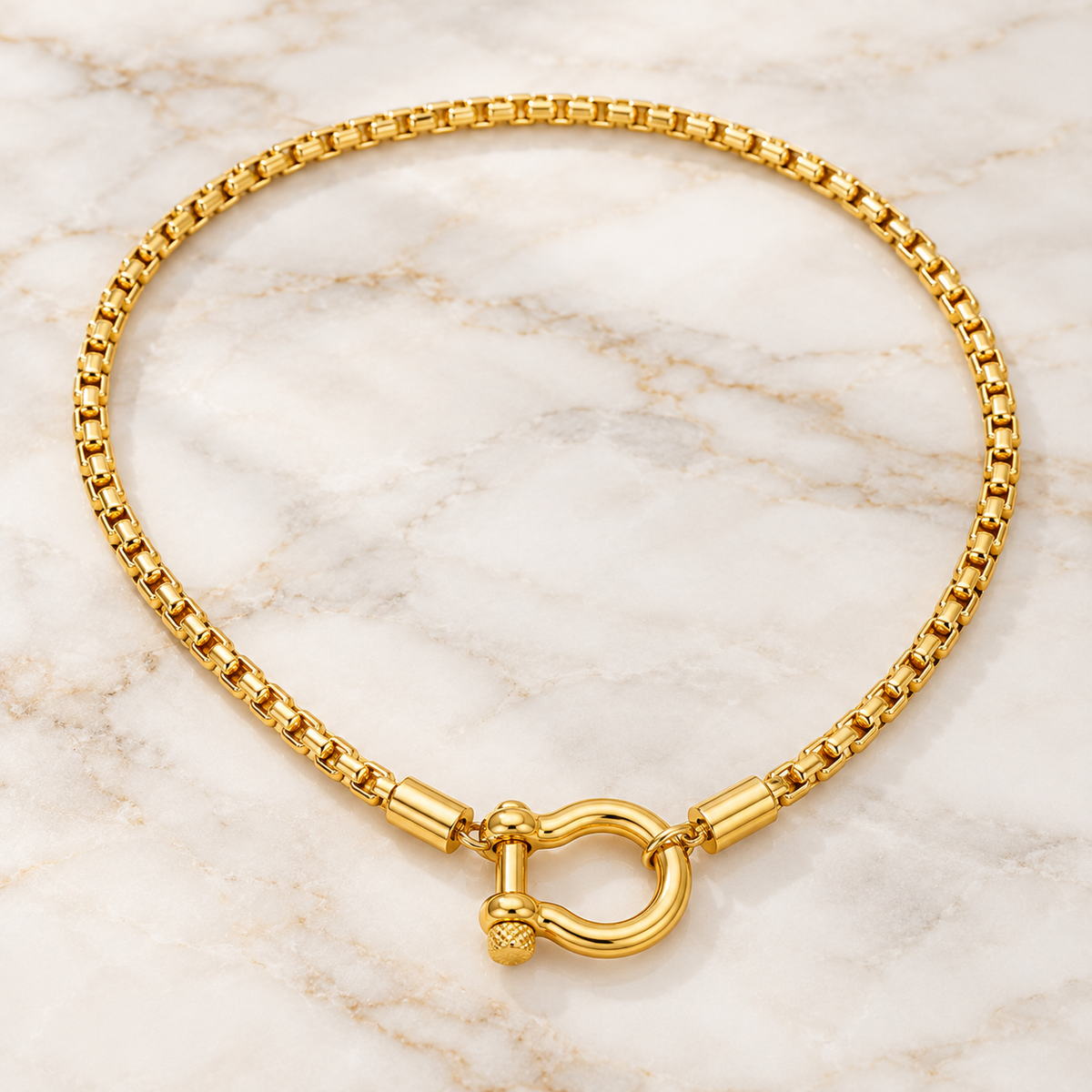 Luxe Two-Tone Screw Clasp Box Chain Necklace