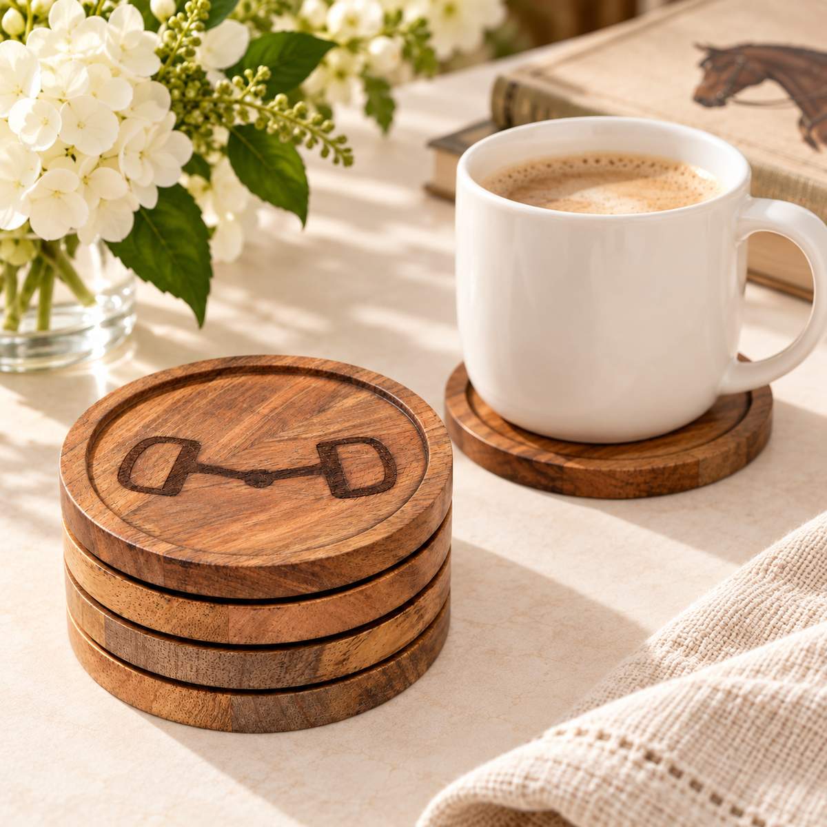 Huntley Equestrian Wooden Horse Bit Coasters – Set of 4