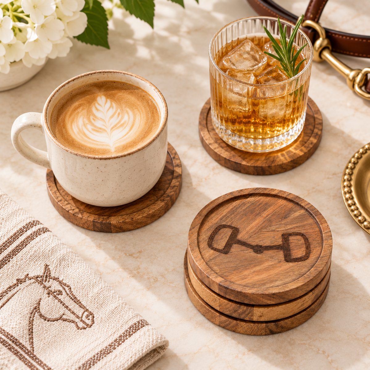 Huntley Equestrian Wooden Horse Bit Coasters – Set of 4