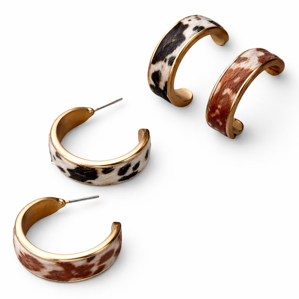 Gold Metal Hoop Earrings with a Pop of Animal Pattern