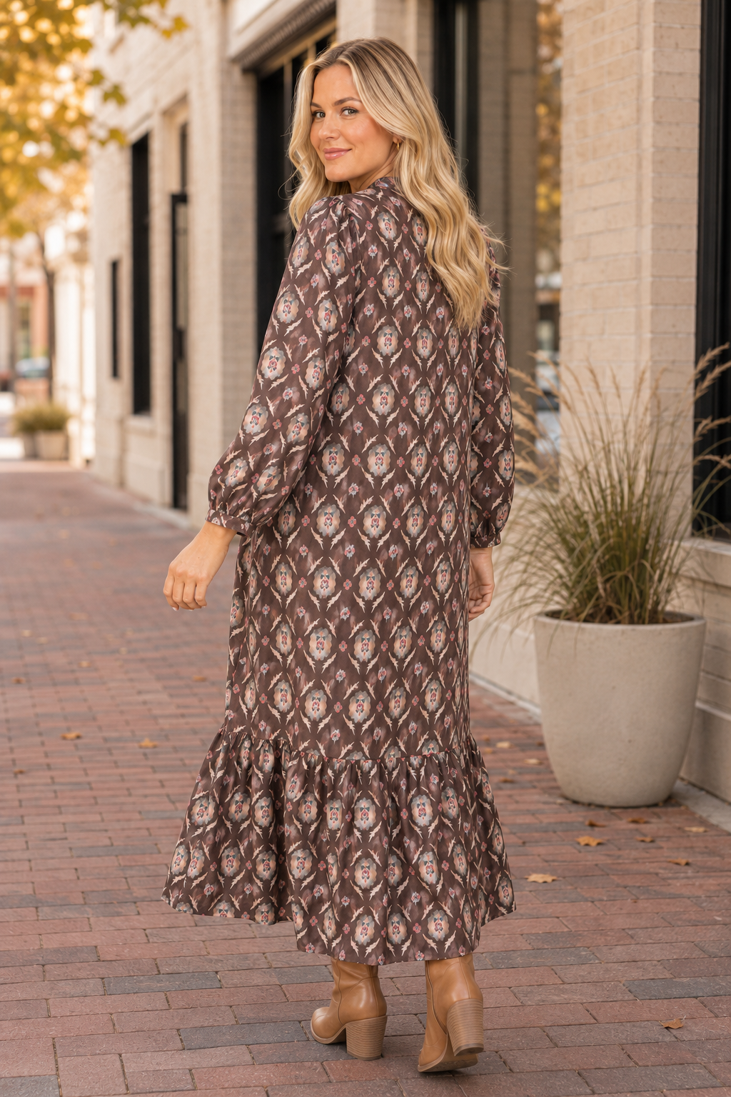 Rosewood Bloom Ruffle Midi Dress