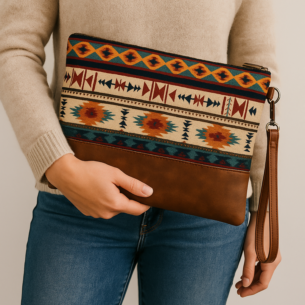 Multicolored Aztec Print Oversized Wristlet