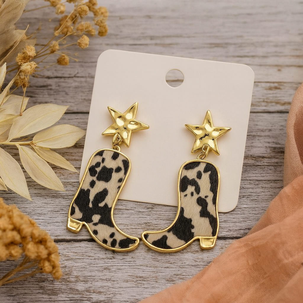 Until The Moos Come Home Western Boot Earrings