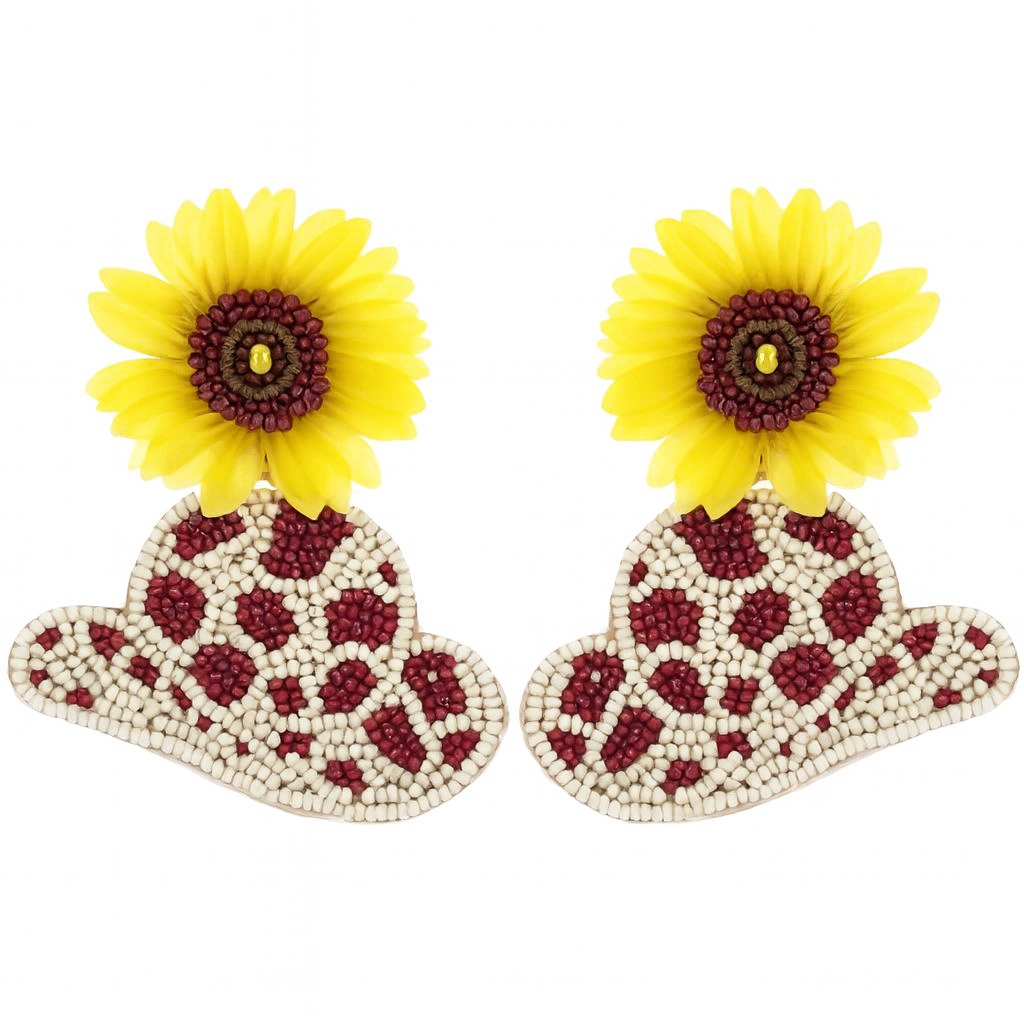 Sunflower Rodeo Brown Hat Seed Bead Earrings