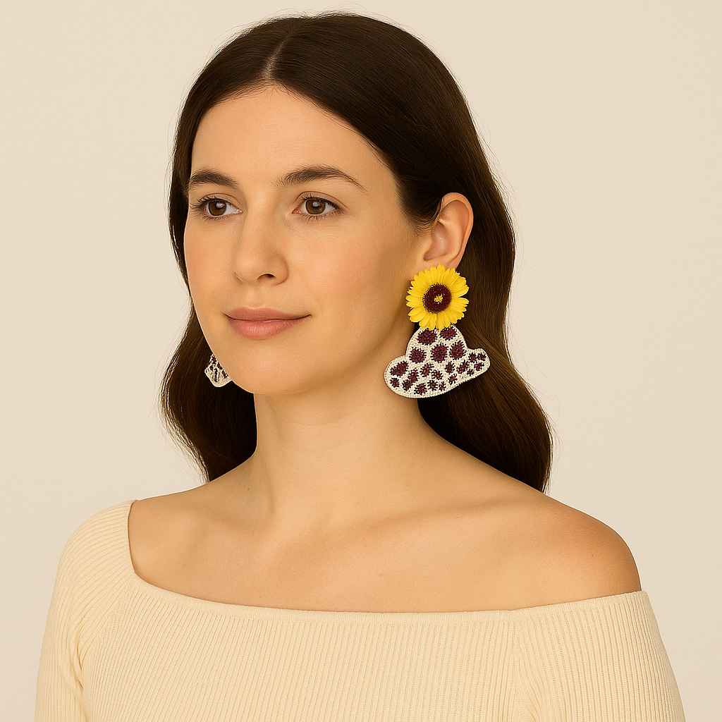 Sunflower Rodeo Brown Hat Seed Bead Earrings
