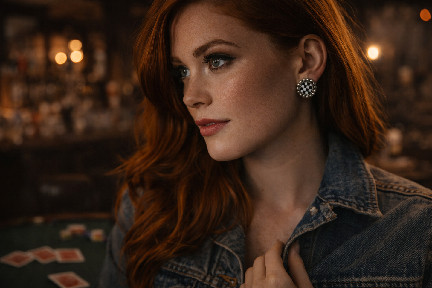 Midnight Checkered Concho Stud Earrings