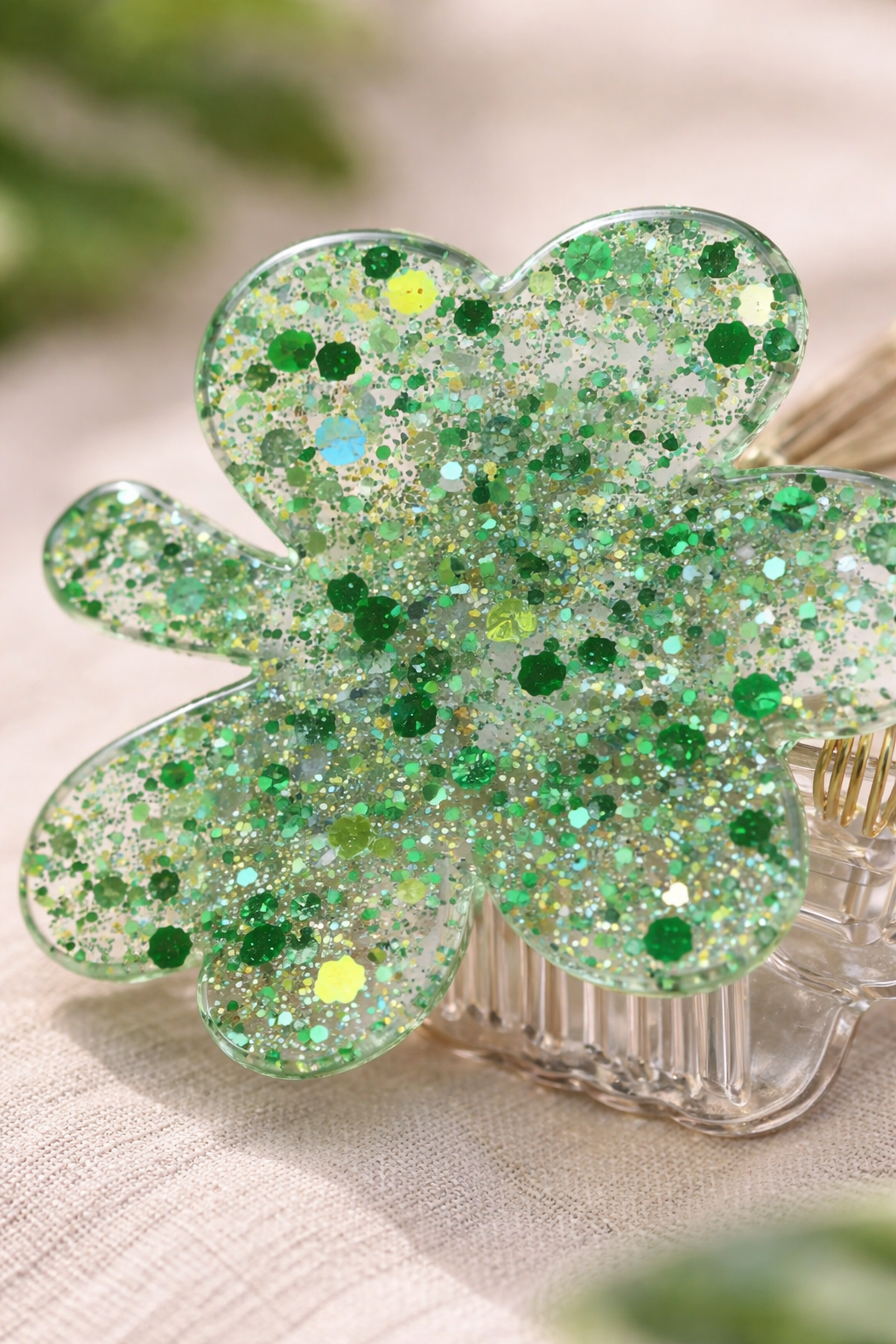 Lucky Clover Glitter Hair Claw Clip