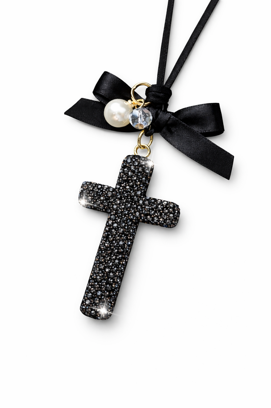 Midnight Grace Rhinestone Cross Car Charm