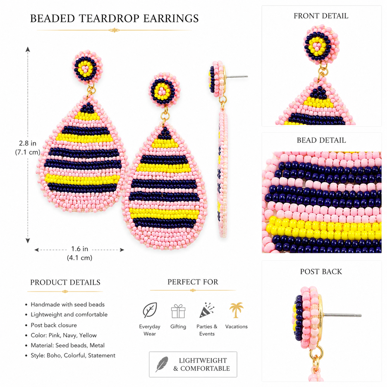 Magnolia Beaded Teardrop Earring LIGHT PINK