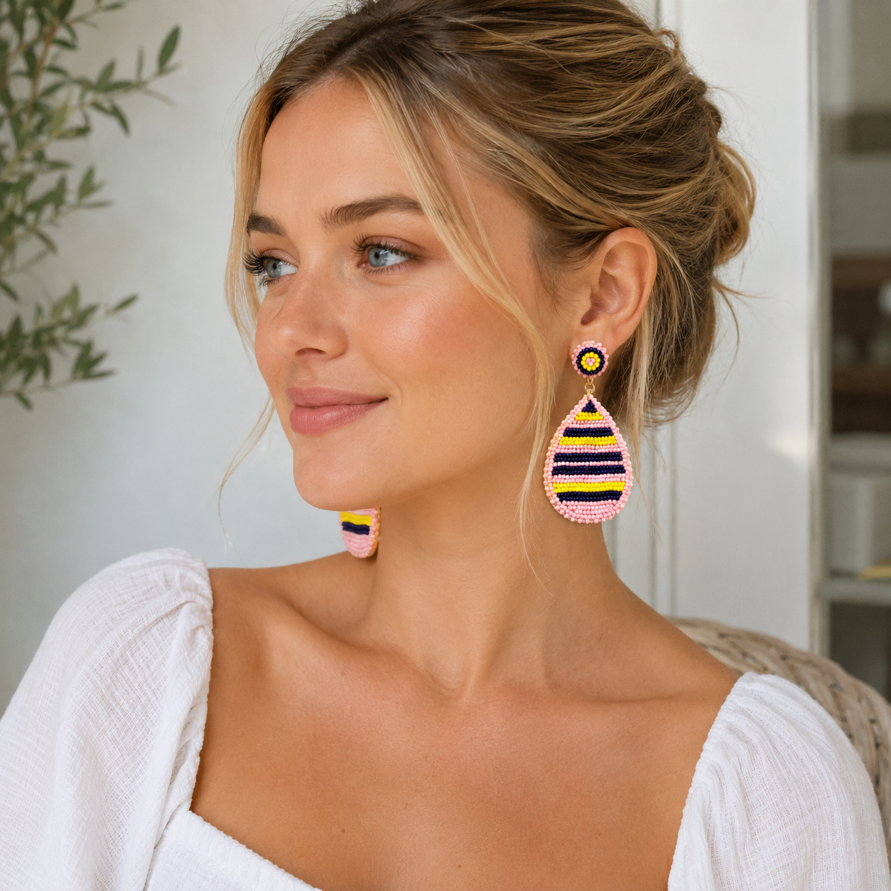 Magnolia Beaded Teardrop Earring LIGHT PINK