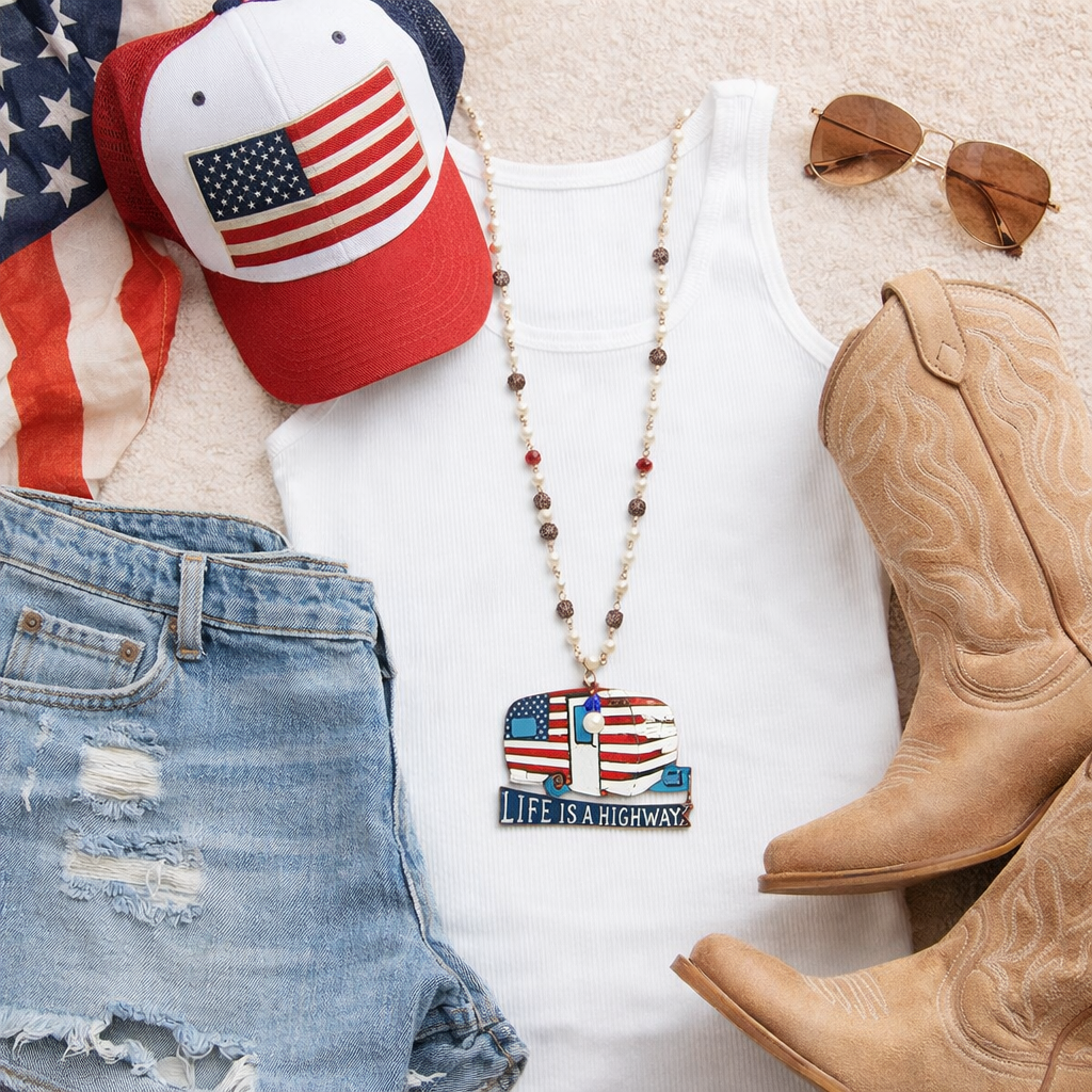 Life Is A Highway Americana Long Necklace