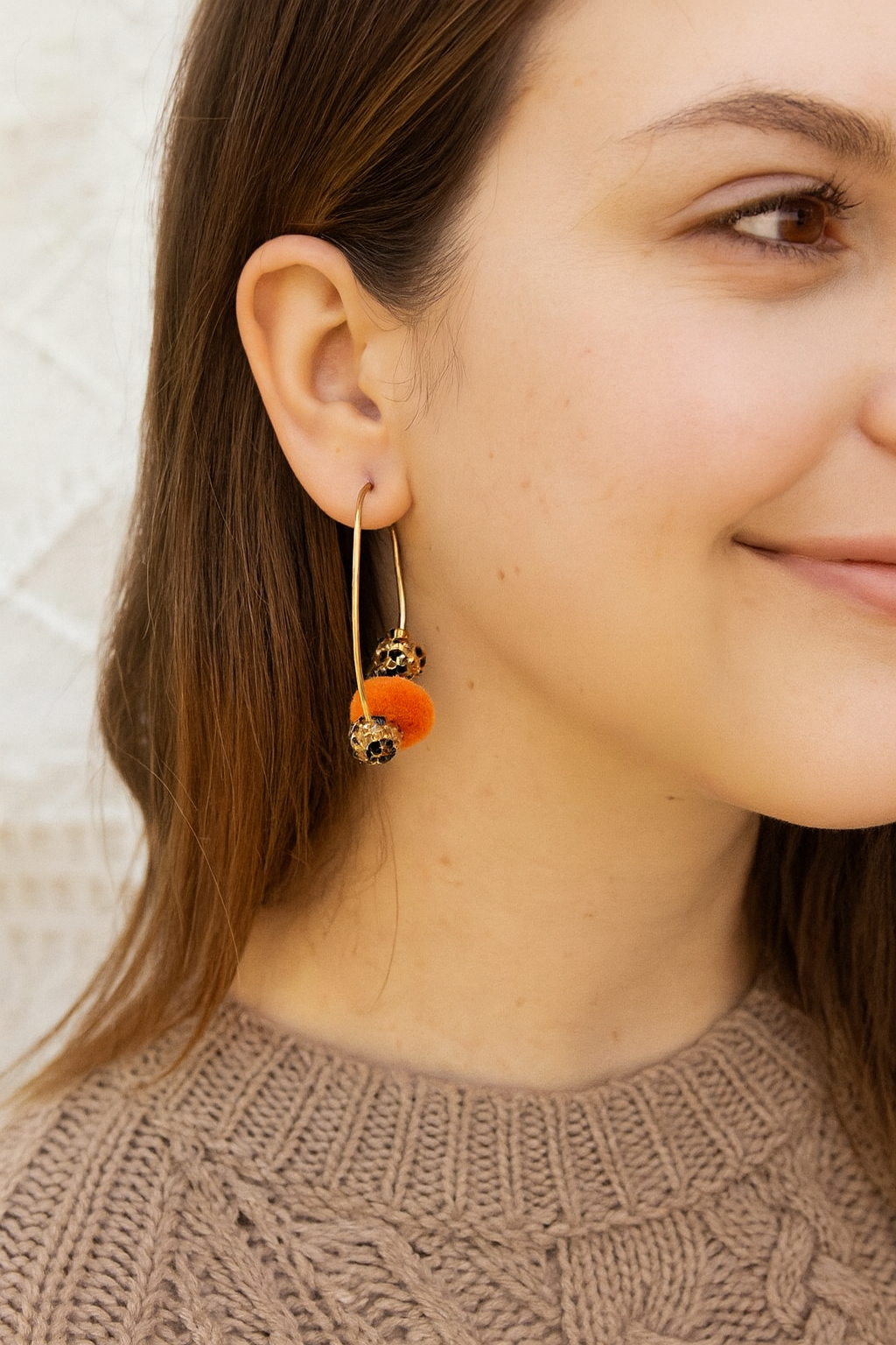 Crimson Orange Fuzzy Leopard Hoop Earrings