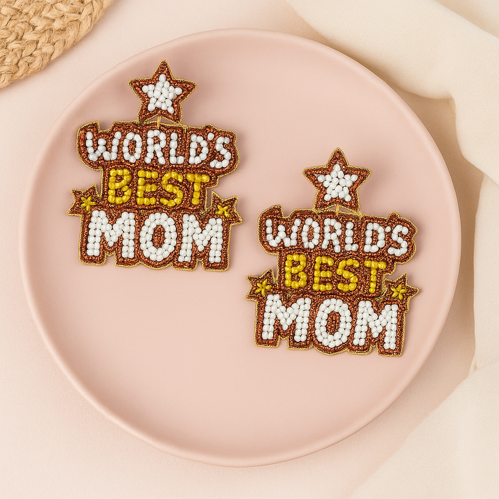 World's Best Mom Seed Bead Earrings