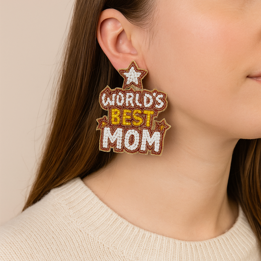 World's Best Mom Seed Bead Earrings