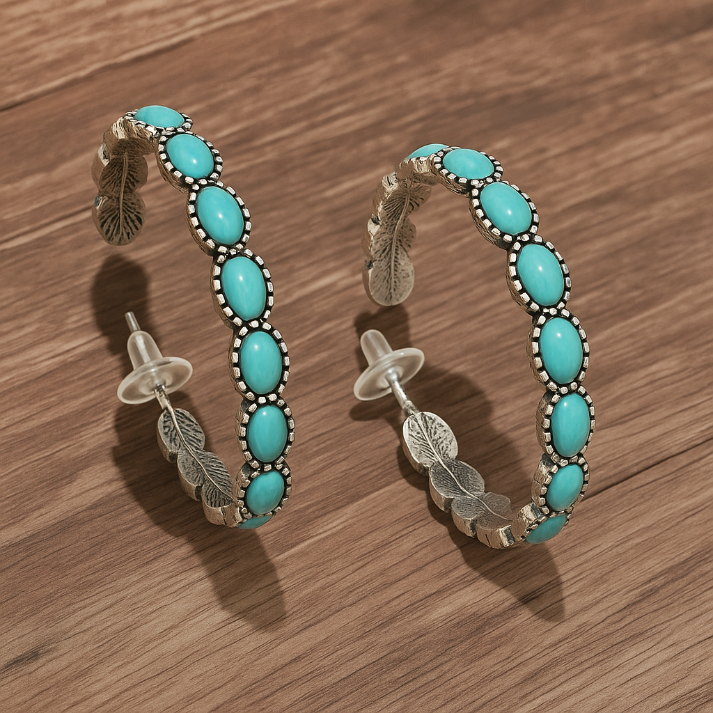 Two Step Cowgirl Blue Crackle Stone Western Fashion Hoops