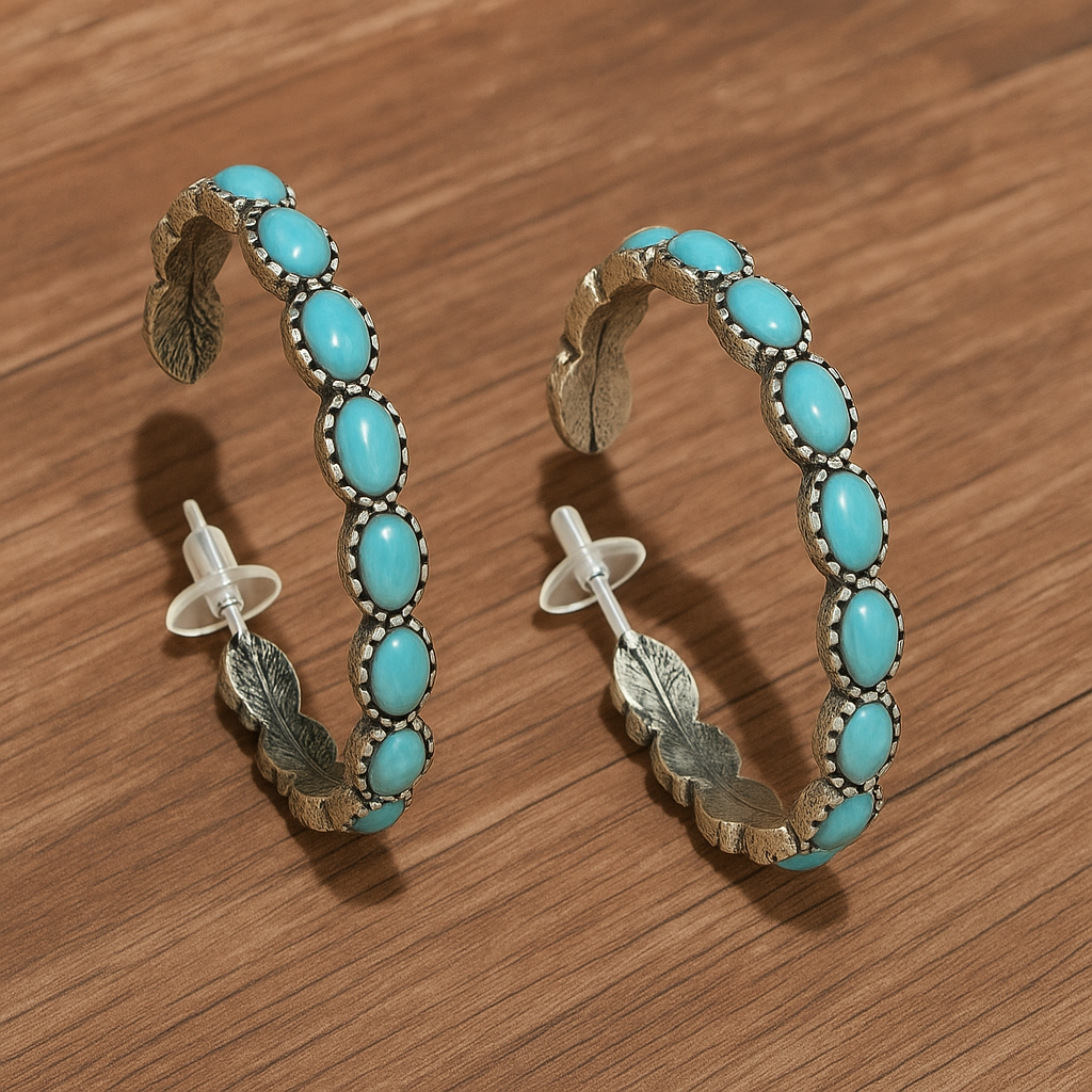Two Step Cowgirl Blue Crackle Stone Western Fashion Hoops