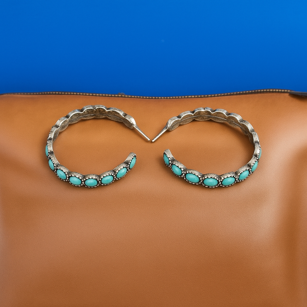 Two Step Cowgirl Blue Crackle Stone Western Fashion Hoops