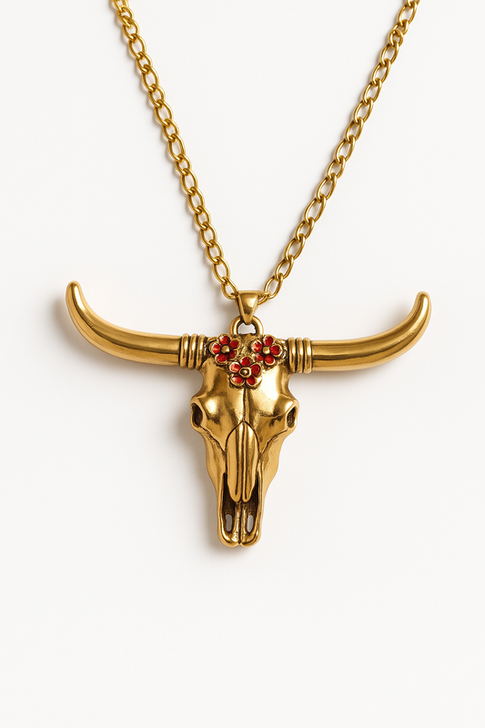 Dressed Up Bull Skull Long Statement Necklace