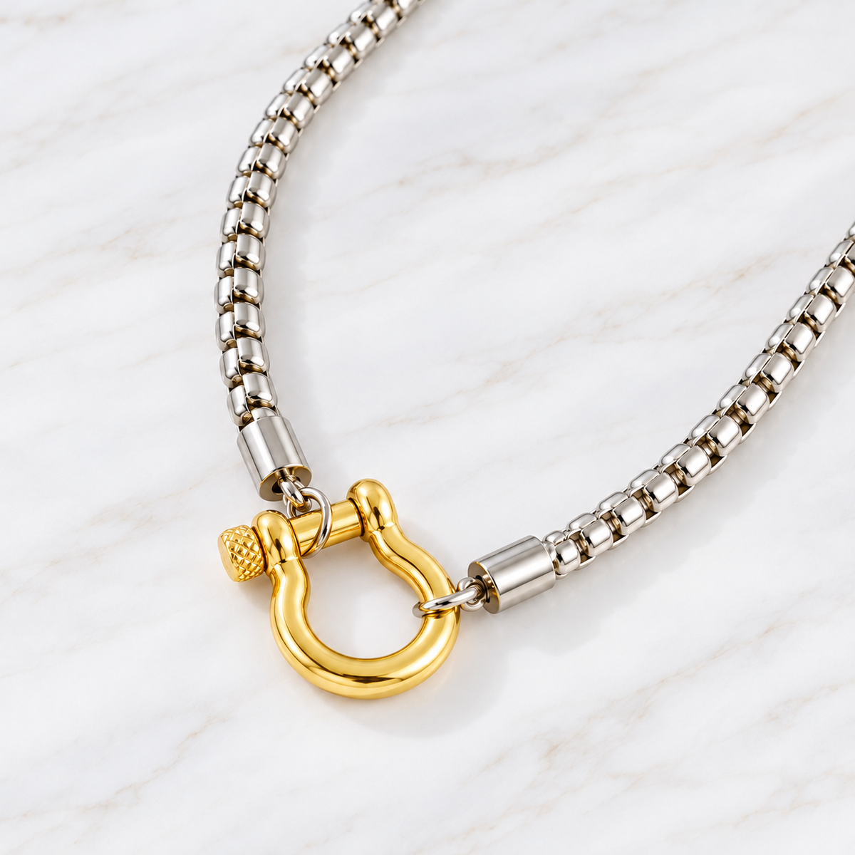 Luxe Two-Tone Screw Clasp Box Chain Necklace