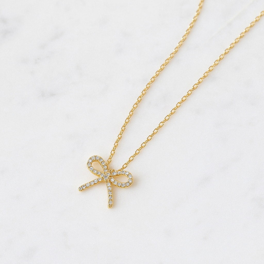 She Sparkles Rhinestone Coquette Bow Necklace