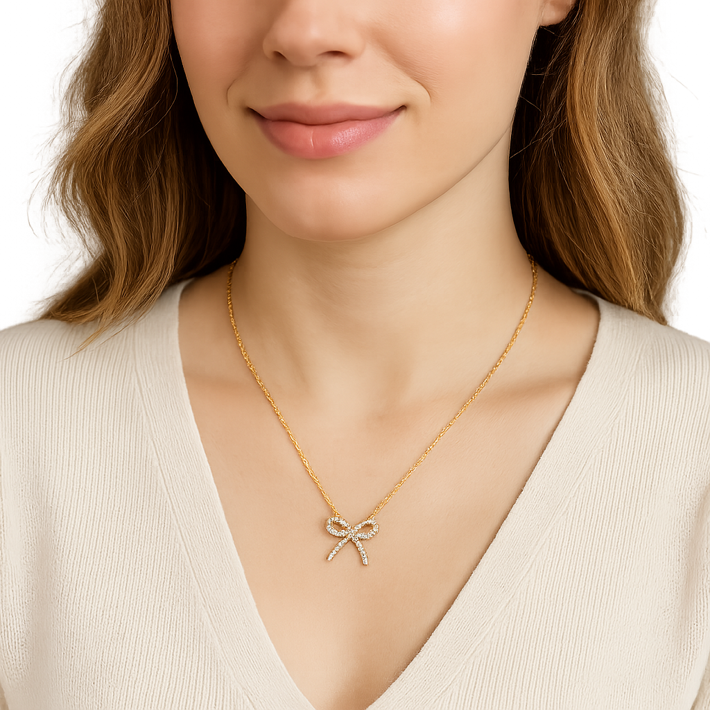 She Sparkles Rhinestone Coquette Bow Necklace