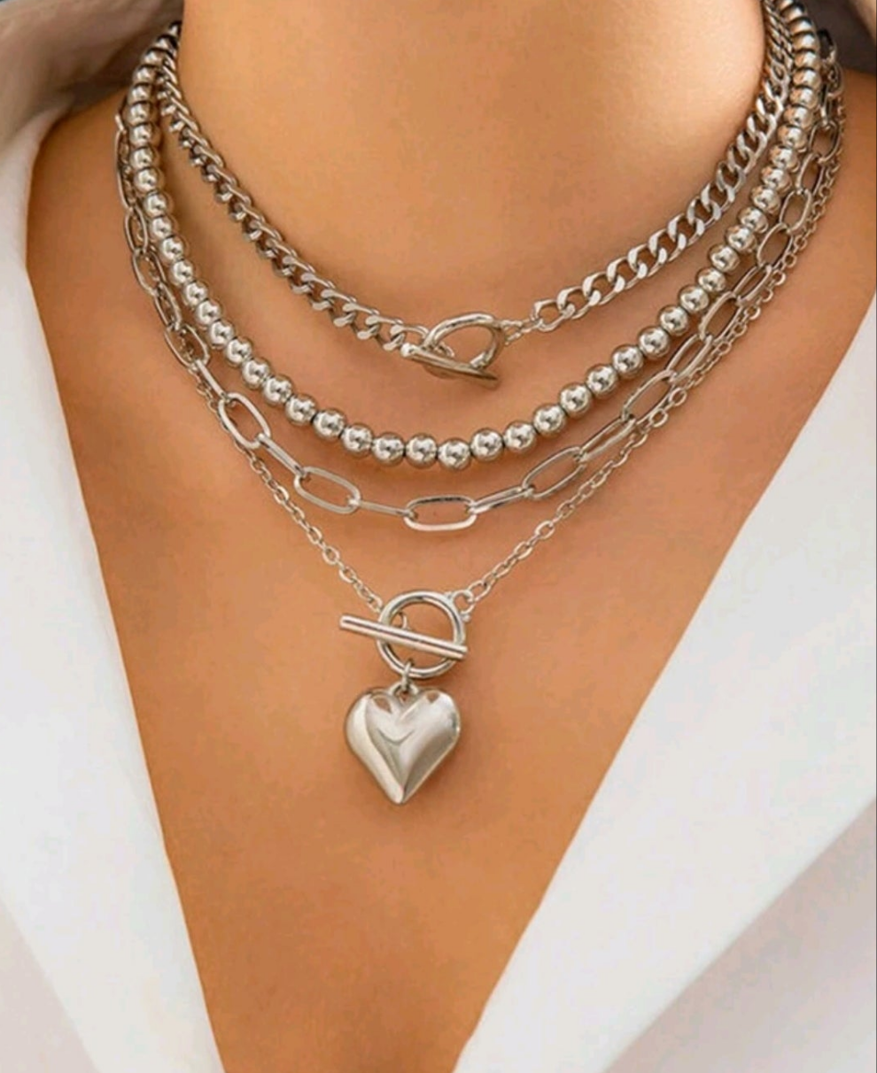 When We Fall In Love 4 Piece Chain Fashion Necklace Set