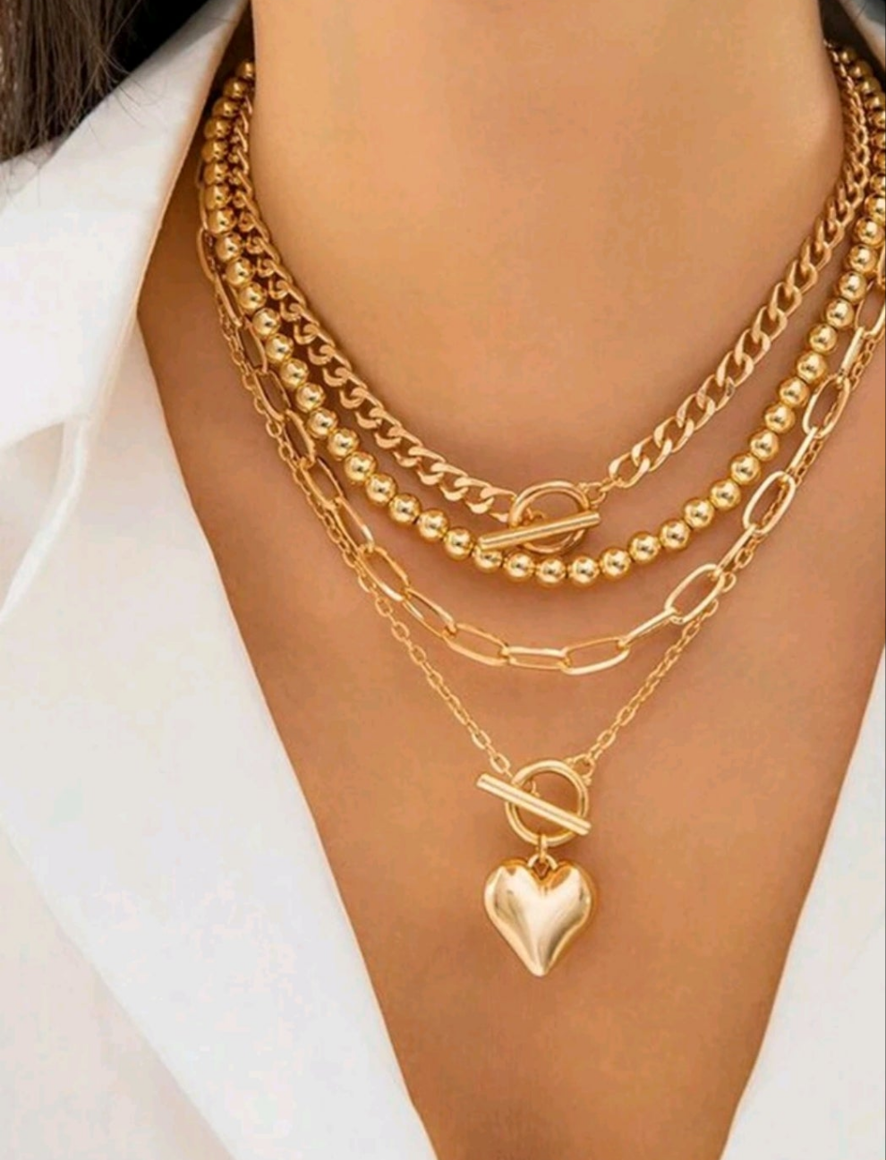 When We Fall In Love 4 Piece Chain Fashion Necklace Set
