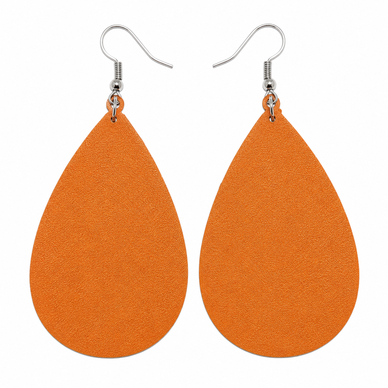 Back view of orange teardrop Halloween earrings with silver-tone fishhook ear wires