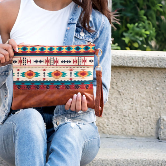 Multicolored Aztec Print Oversized Wristlet